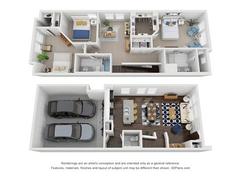 Floor plan for 3 beds, 2.5 baths, 1612 sqft
